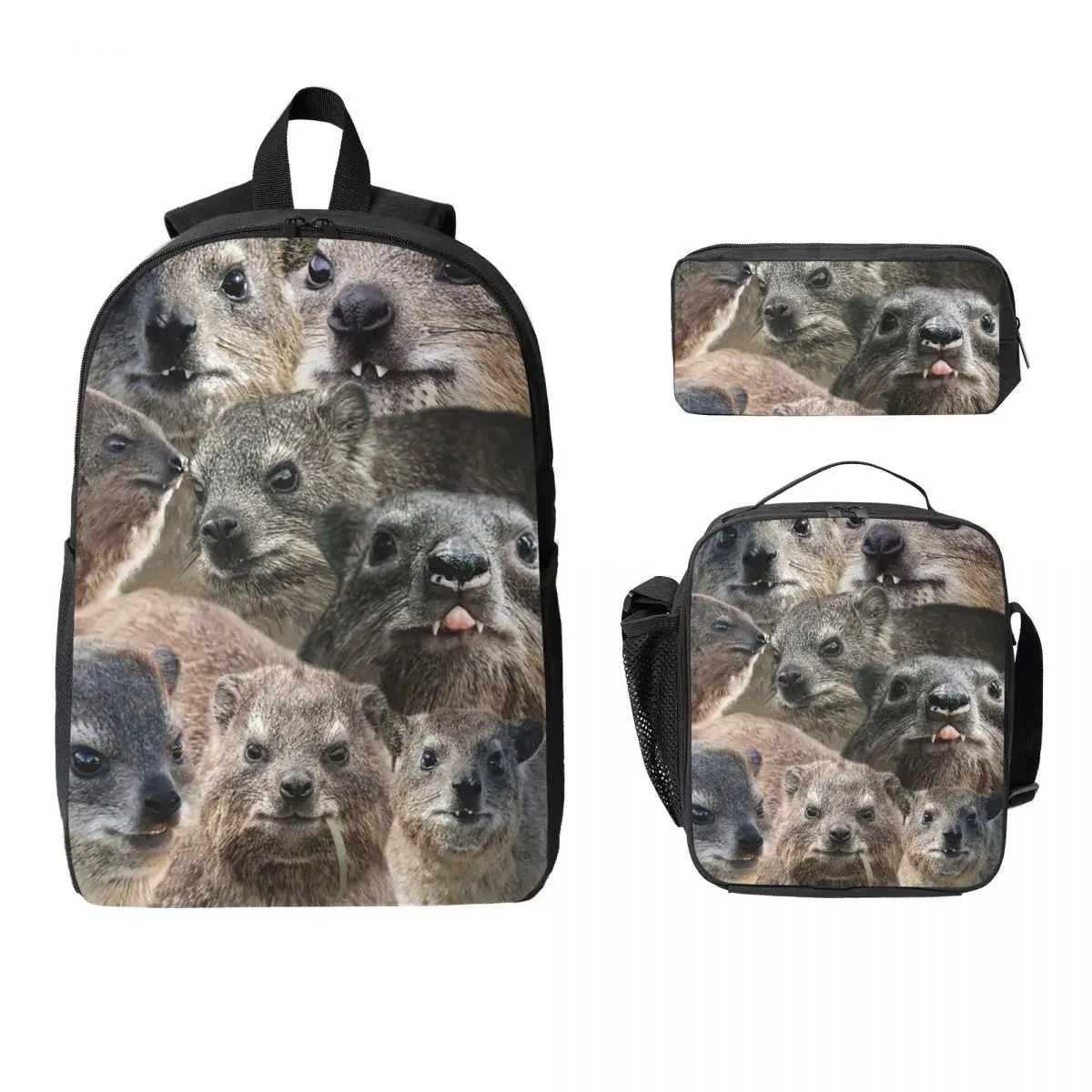 

A LOT Of Rock Hyrax Here Backpack Student Boy Girl BookBag School Bag Computer Shoulder Bags 3ps Insulated Lunch Bag Pencil Case
