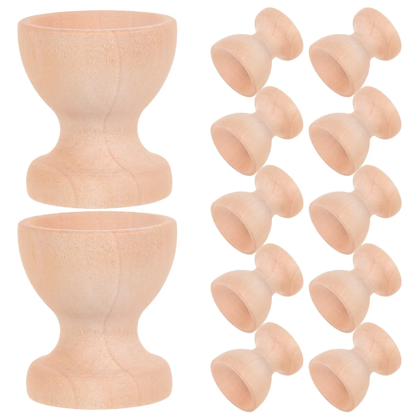 12Pcs Wooden Egg Holders Unpainted DIY Soft Boiled Egg Cups Easter Party Table Stand Kitchen Display Eggs Cup Holder
