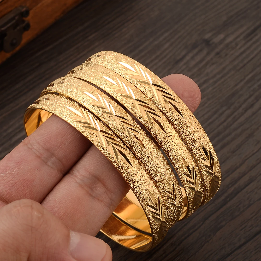 24K Gold Plated Bangles Ethiopian Africa Fashion Gold Color Bangles For Women African Bride Wedding Bracelet Jewelry Gifts