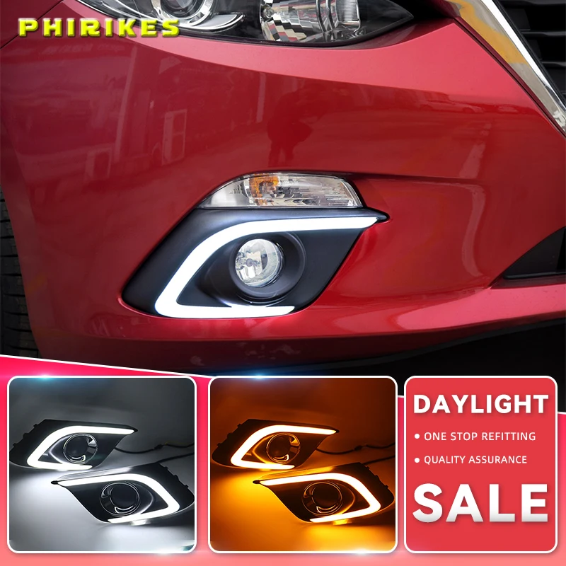 

1Pair DRL For Mazda 3 Axela 2014 2015 2016 Daytime Running Lights fog lamp cover headlight 12V Daylight with Yellow