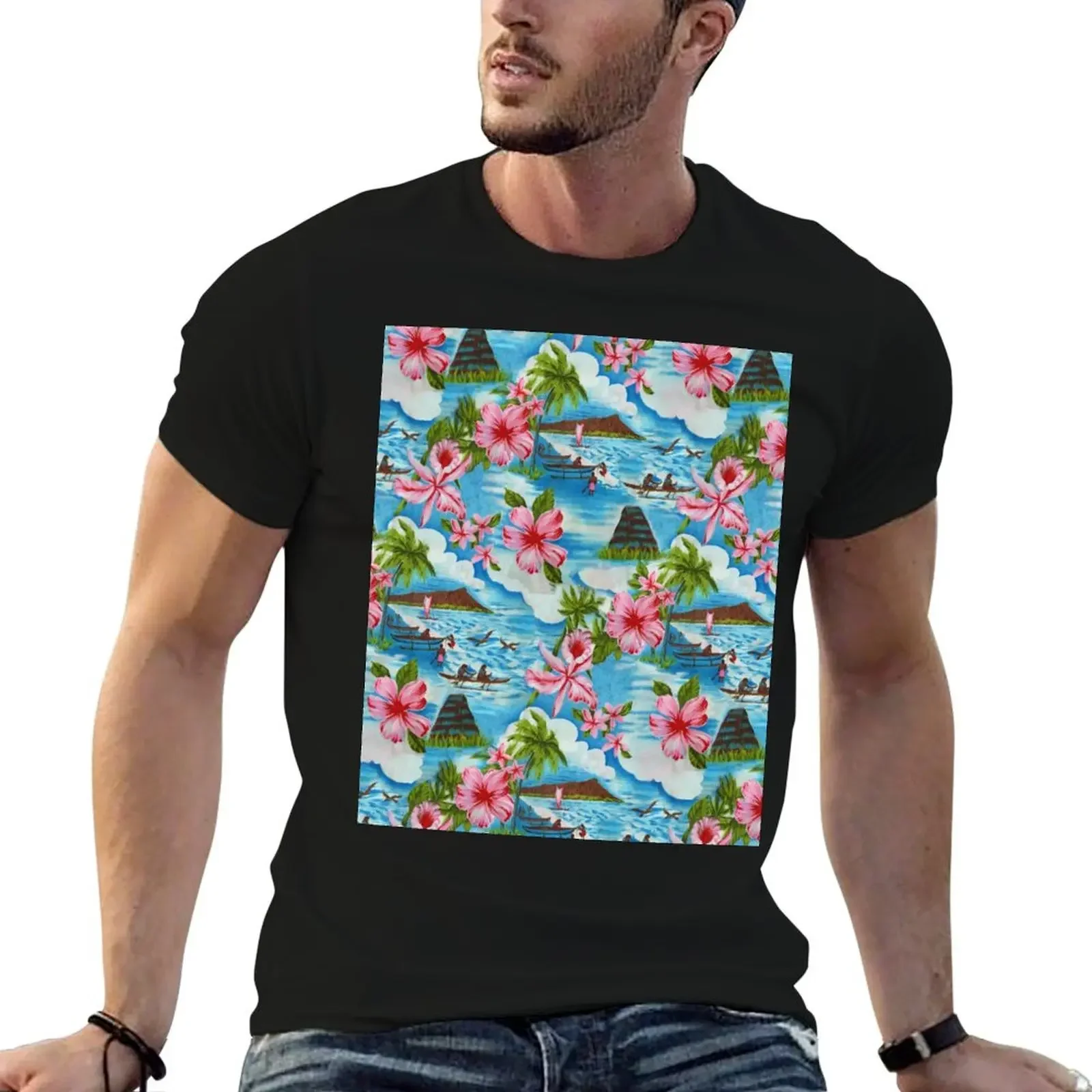 Hawaiian Scenes in Pastel Colors T-Shirt basketball graphic tees vintage graphic tee summer top T-shirt men