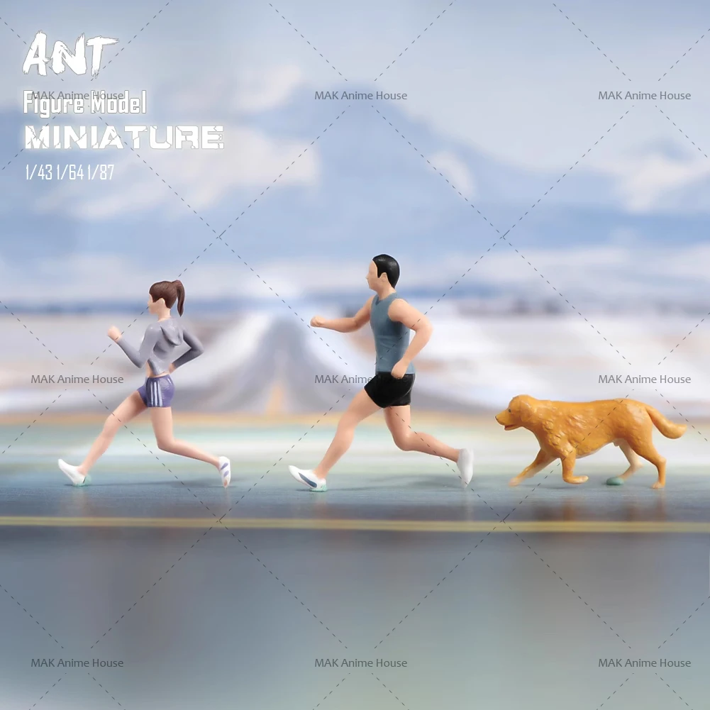 Miniatures 1/87 1/64 1/43 1/24 Morning running exercise for men women dogs Figure Doll Model Creative Scene Decoration Toys