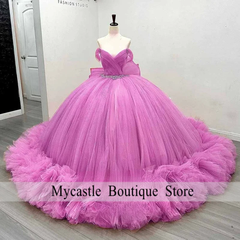 

Simple Quinceanera Dress for Girls Rhinestones Off the Shoulder Ruched Bowknot Vestidos Para Quinceanera Customized