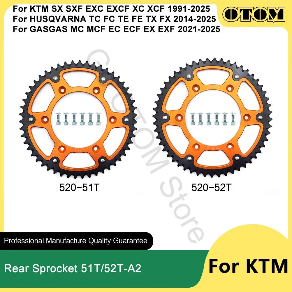 

OTOM 1991-2025 Motorcycle Rear Dual Sprocket Chain 520 51T 52T For KTM HUSQVARNA GASGAS SX SXF EXC EXCF XC XCF TC FC TE FE MC EC