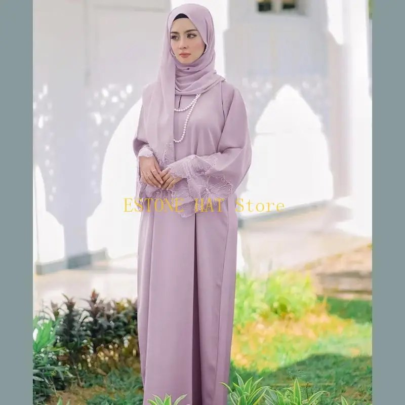 

49MF женские кафтаны с шарфами-хиджабами, кафтаны Абая платье полной длины исламский кафтан длинное платье с цветочным принтом