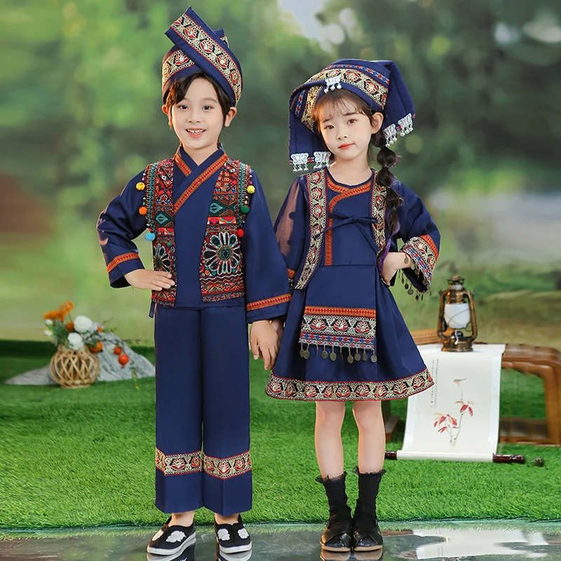 Guangxi Zhuang Children's Costume Dance Boys Minority Miao Hani Girls Photo