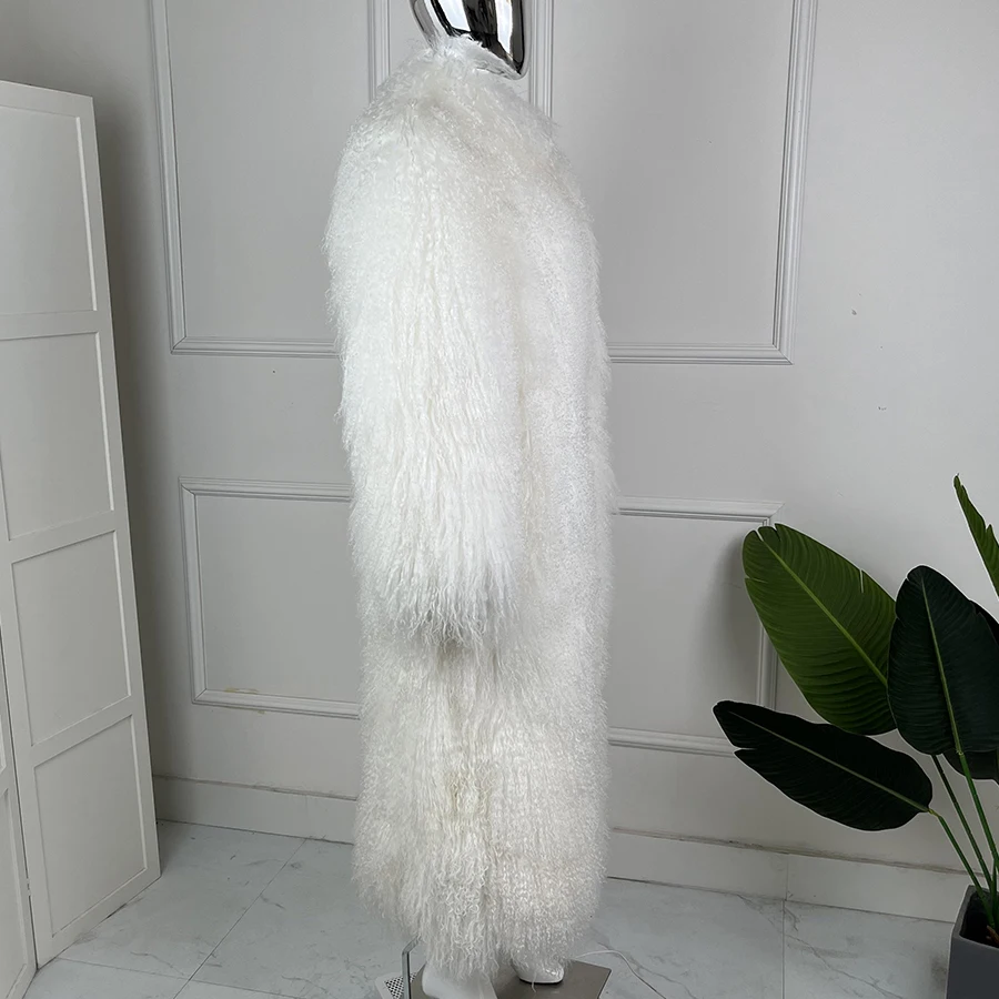 Prawdziwe płaszcze z owczej skóry dla kobiet Biały mongolski futro Kobieta Naturalne płaszcze jagnięce Najlepiej sprzedające się damskie