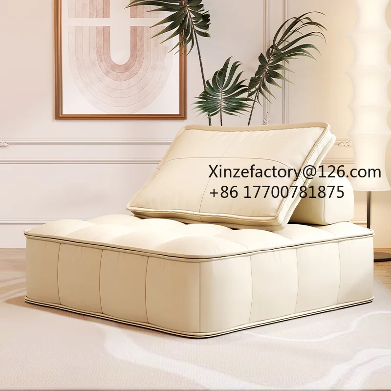 Factory Direct 2026 Top Rated Tofu Block Cat Claw Leather Bedroom Lazy Sofa Can Lie Or Sleep Living Room Dual Use Sofa Bed Milk