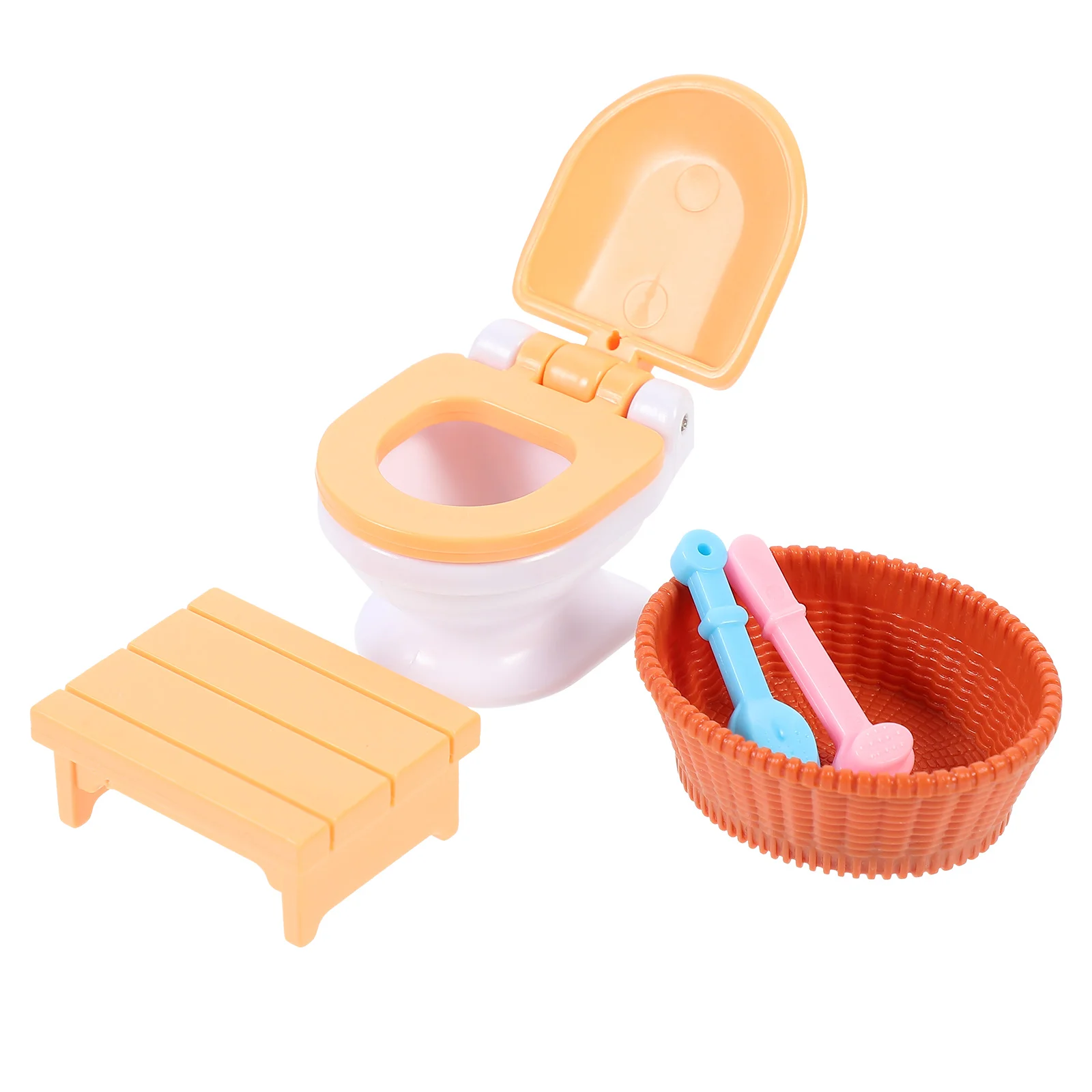 3 Pcs Mini Furniture Model Miniature Dollhouse Bathroom Children Play Toy Toilet Plastic