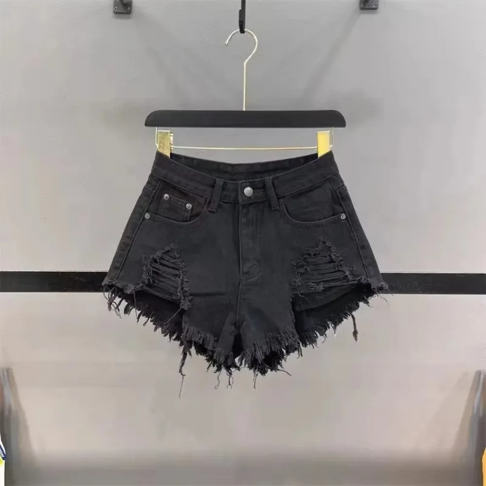 2025 Fashion Korean White Jeans Hole Ripped Low Waist Denim Shorts Women  Шорты Женский Sexy Denim Shorts