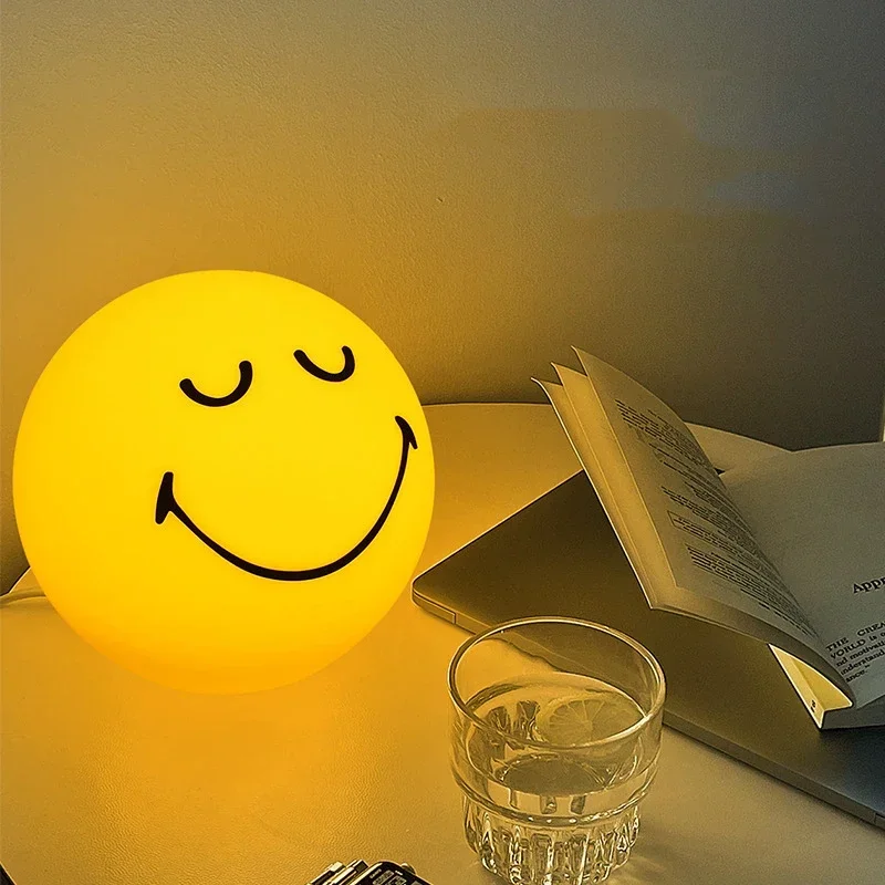 Squint Sphere Lamp Atmosphere Smile Ball Light Dimmable USB Rechargeable or USB Plug-in Smiling Night Light for Home Decoration