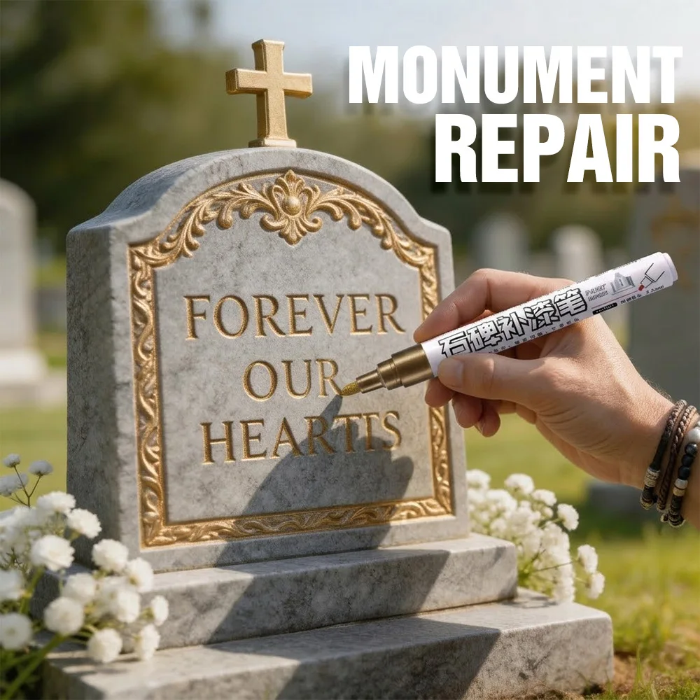Tombstone Granite Restoration Pen Golden Marker Fade Resistant Waterproof For Headstone Memorial Grave Letter Engraving