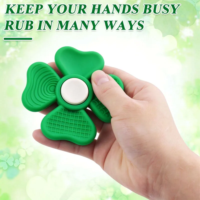 Silicone Four Leaf Clover Fidget Spinner Worry Stone Textured Sensory Stress Relief Calming Toy for ADHD Autism Anxiety Adults