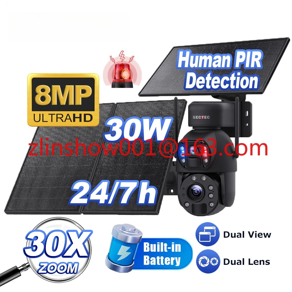 Arrival 24/7  8MP AOV Dual Lens Dual View 20X Zoom 4G Battery Security  Solar 30W CCTV Camera Speed Dome PTZ Camera