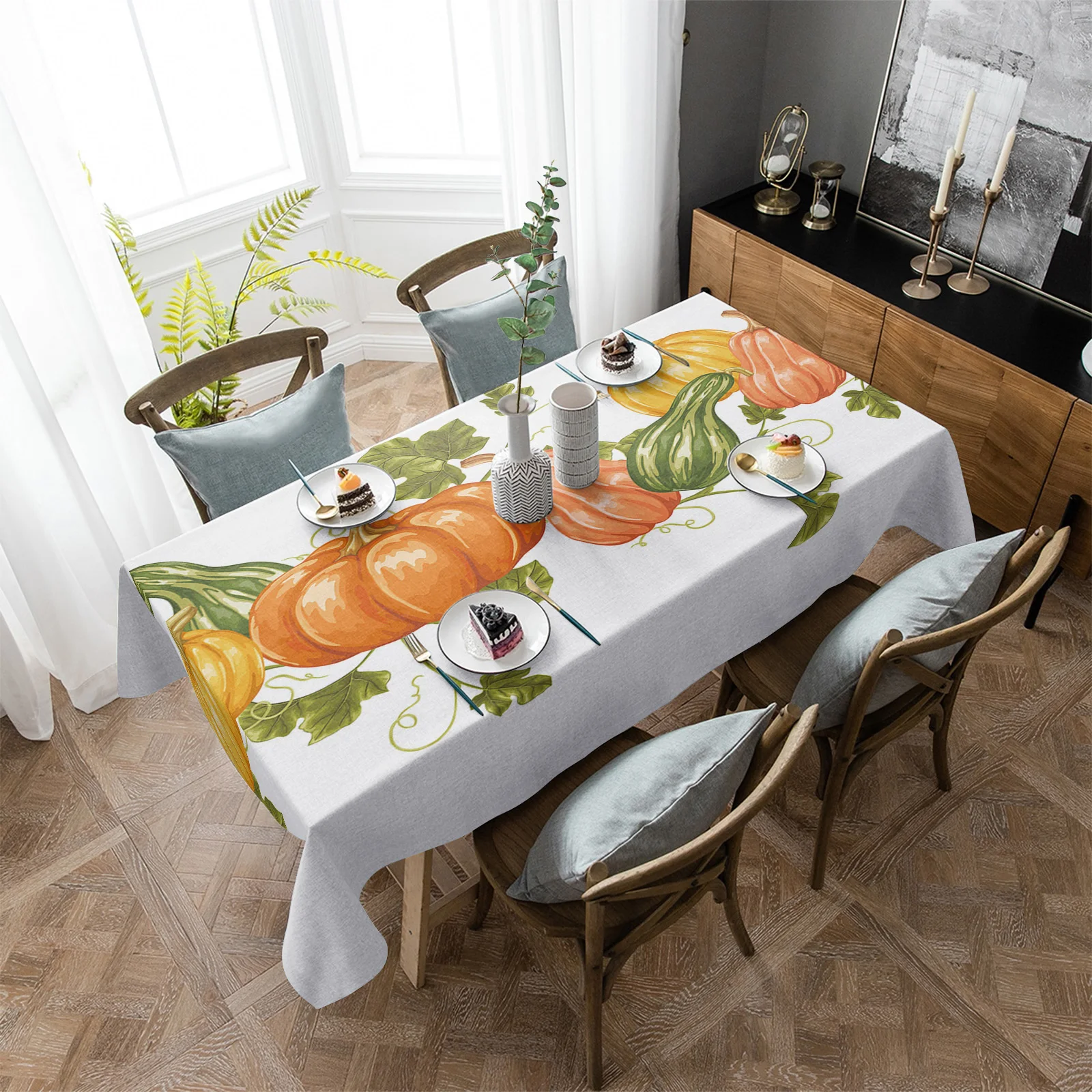 Thanksgiving Pumpkin White Tablecloth Waterproof and Oil Resistant Table Cover Kitchen Accessories Home Decor Party Tablecloth