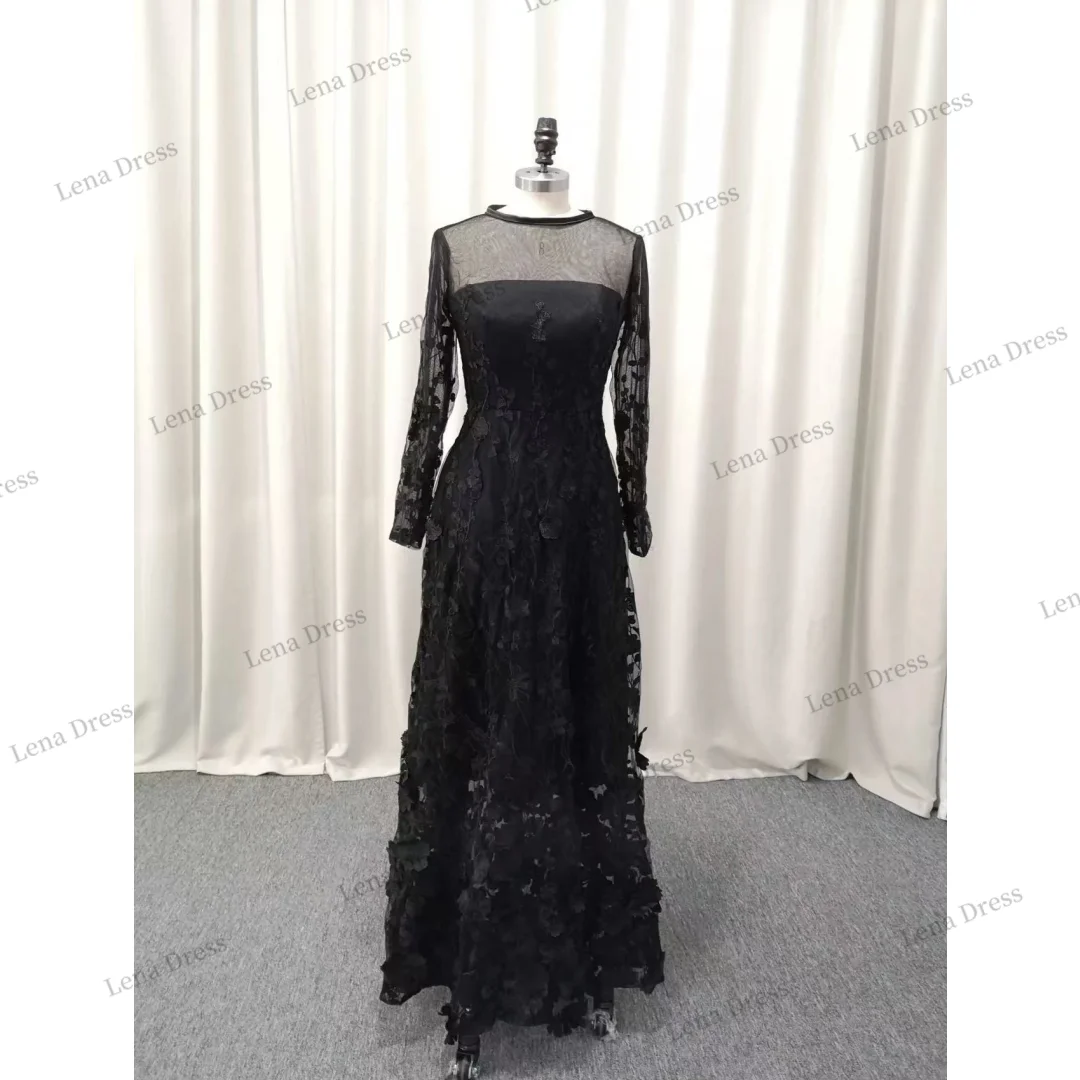 Lena Luxurious Women's Evening Dresses for Special Occasions Long Sleeves Custom Made Elegant Party Dresses Woman Wedding Black image 6