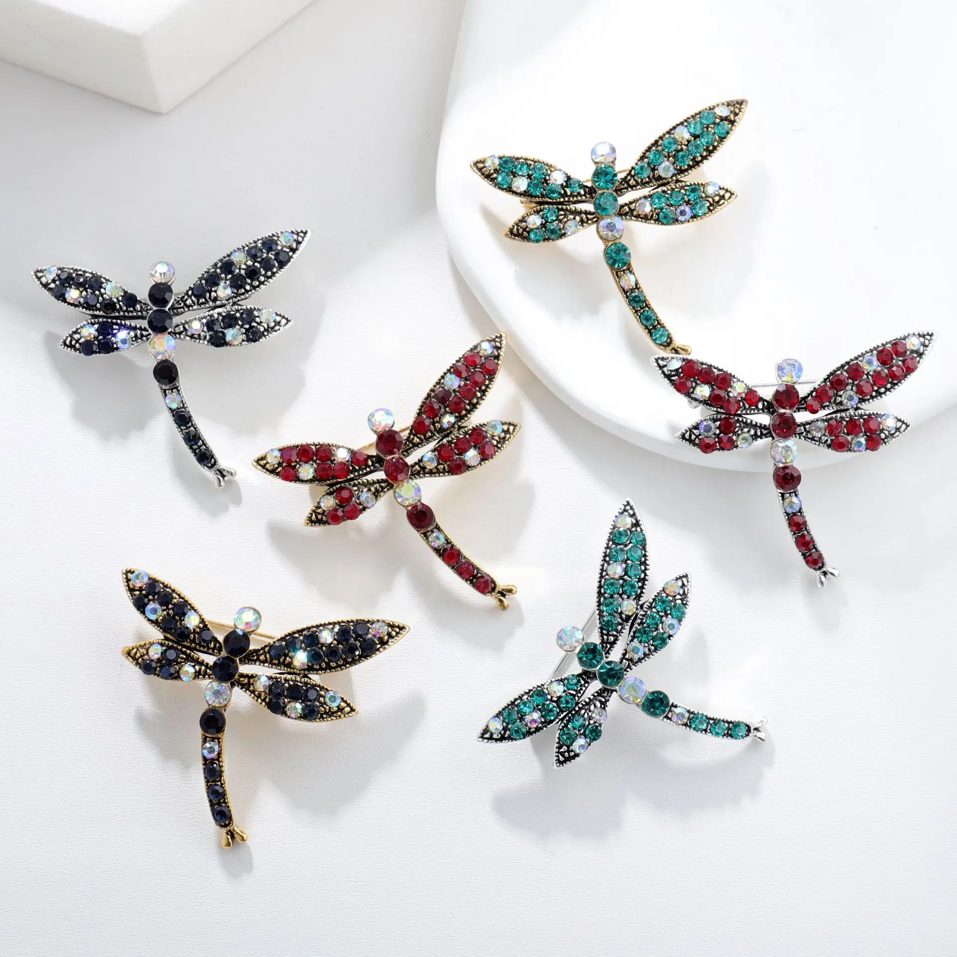 SKEDS Exquisite Classic Crystal Dragonfly Brooches Pins For Women Rhinestone Insect Series Meatl Suit Office Badges Safety Pins