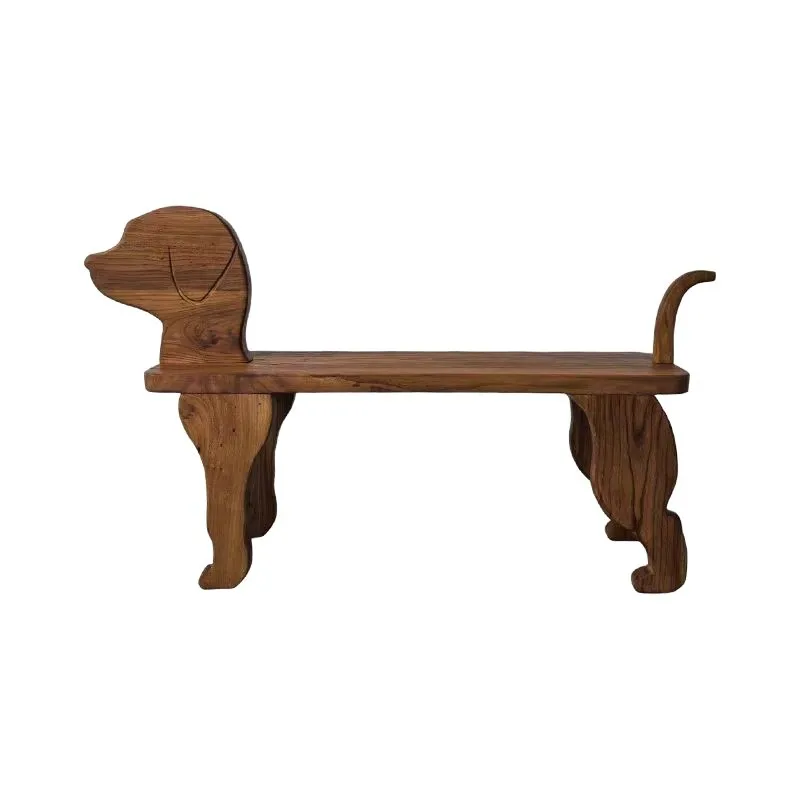 

Shoe changing stool Entrance Bed tail Solid wood dog head Original wooden stool