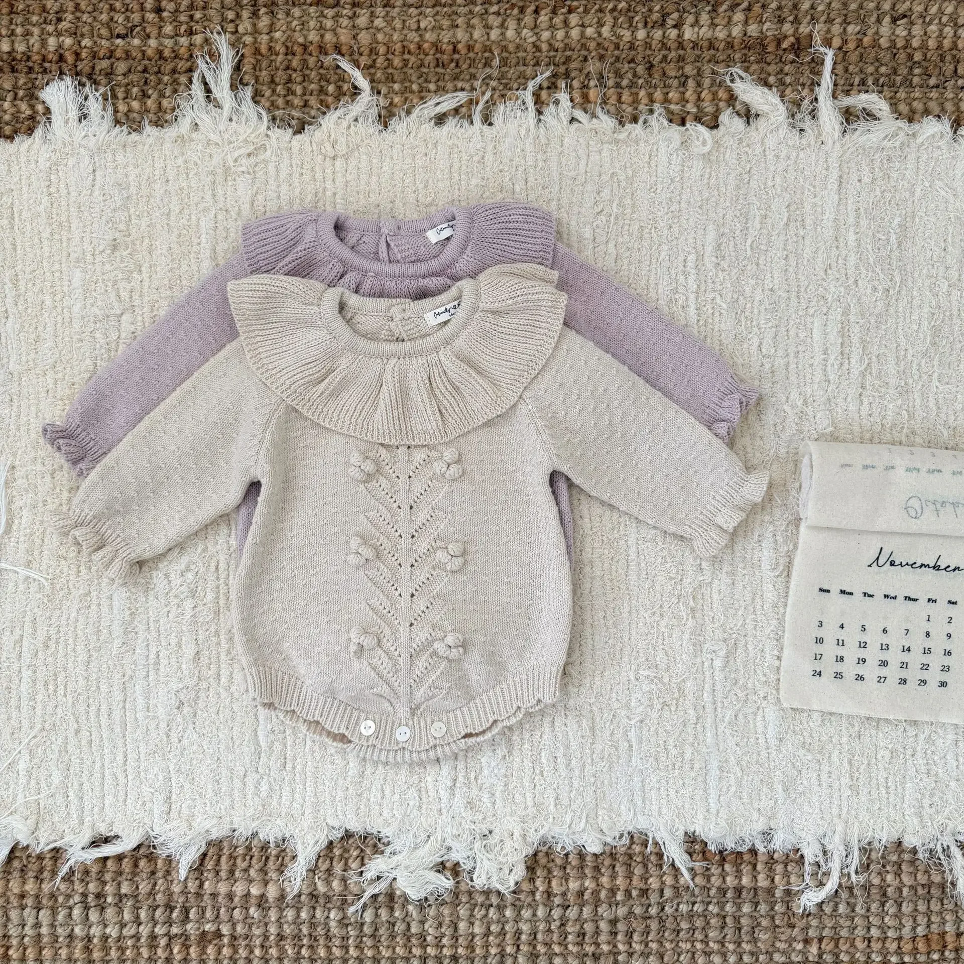 Baby Knitted Romper 2025 Autumn and Winter Ins Knitted Lotus Leaf Collar Climbing Clothes Hook Ball Baby Girl's Sweater