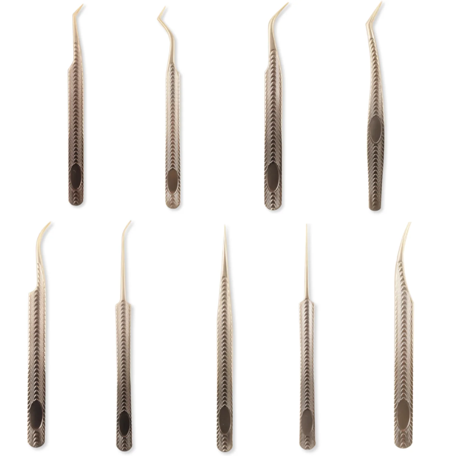 ملاقط ترقص السمك مقياس شامبانيا الذهب منحني تلميح أدوات رمش تمديد الفولاذ المقاوم للصدأ عالية الدقة مكافحة ساكنة الملقط #1