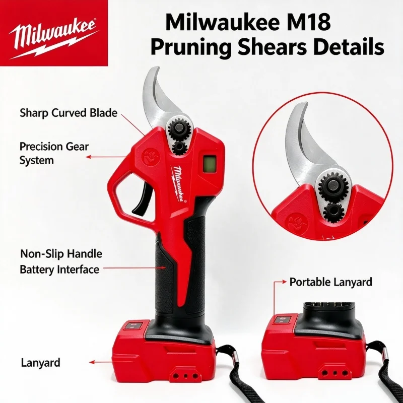 New Milwaukee 18V Brushless Electric Pruner Cordless Branch Shears with LCD Screen Heavy Duty Garden Fruit Tree Cutting Tool