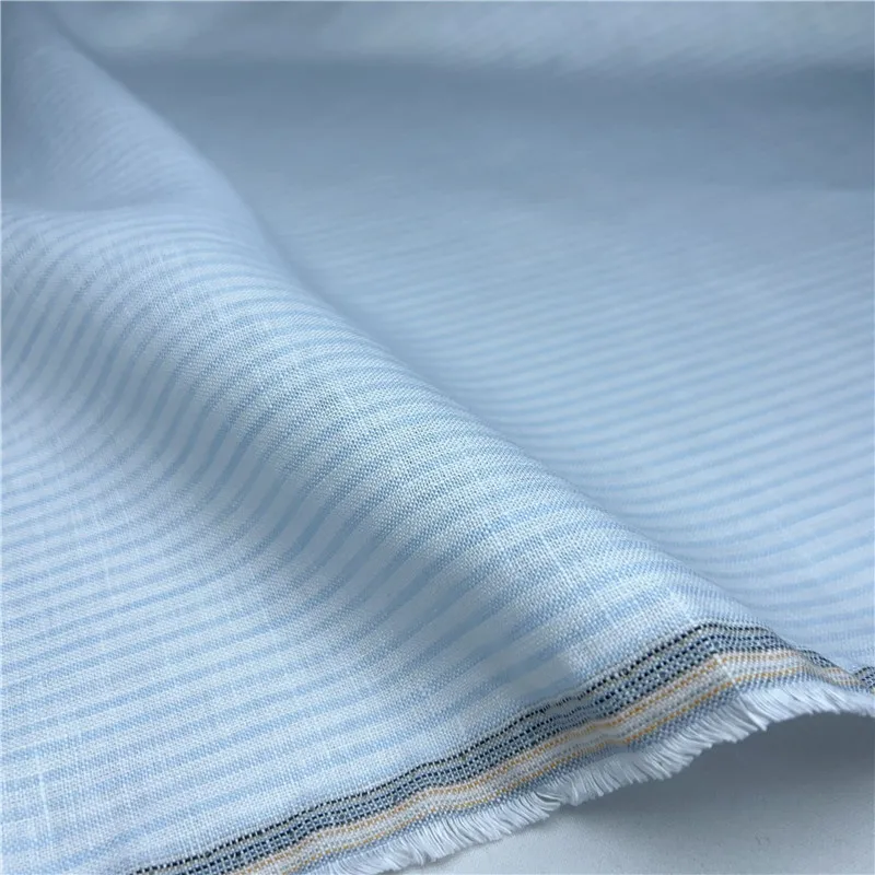 

Handmade Linen Hemp Cotton Fabric Light Blue Stripe Summer Clothing Material Soft Skin-Friendly Casual Blouses & Wide-Leg Pants