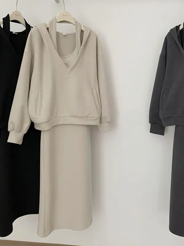 Conjunto informal de sudadera Retro de talla grande 300 Pou para mujer, conjunto de dos piezas con correa colgante para primavera y otoño, ajuste holgado y cómodo