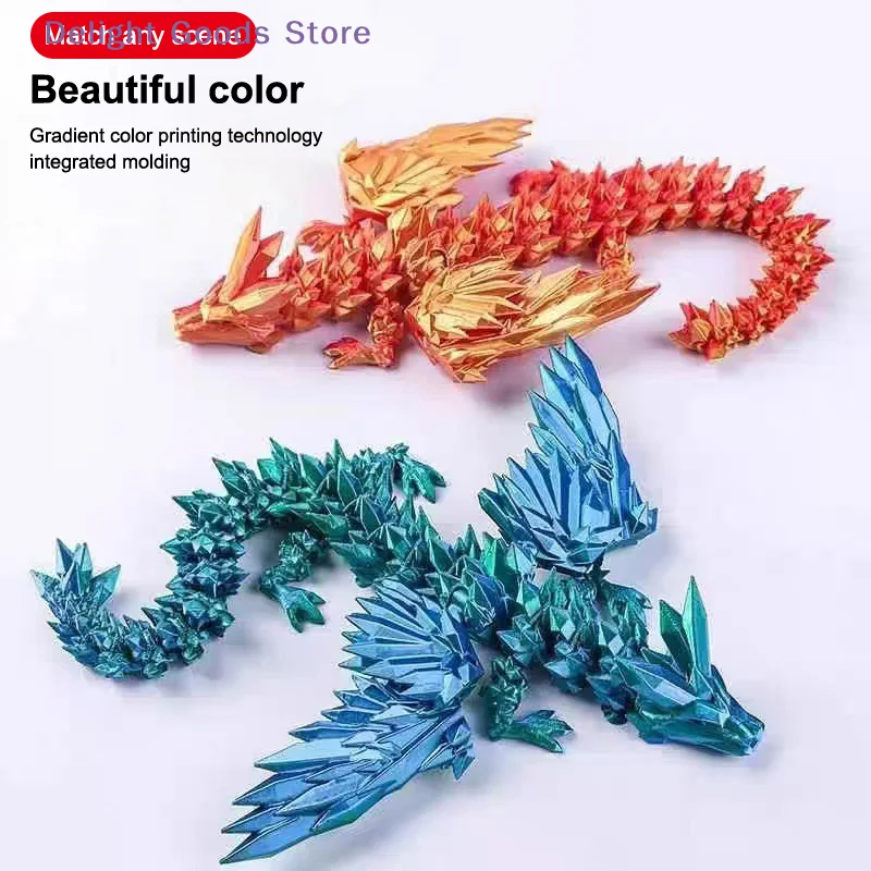 【D】3D Printed Colorful Gem Dragon Figurine with Movable Joints Rotatable Articulated Western Desktop Action Figure Craft