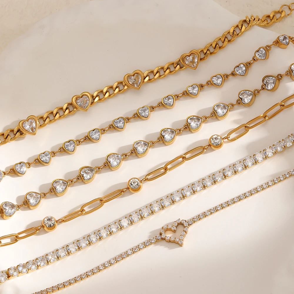 Zierliches Armband aus Edelstahl mit glänzendem Zirkon, 18K vergoldet, wasserdichter Schmuck, Geschenk für Frauen – Detail 3