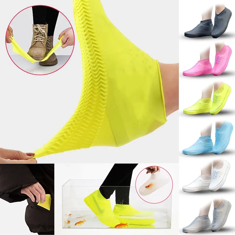 1 Pair Silicone WaterProof Shoe Covers S/M/L Covers Slip-resistant Rubber Rain Boot Overshoes Accessories for Outdoor Rainy Day