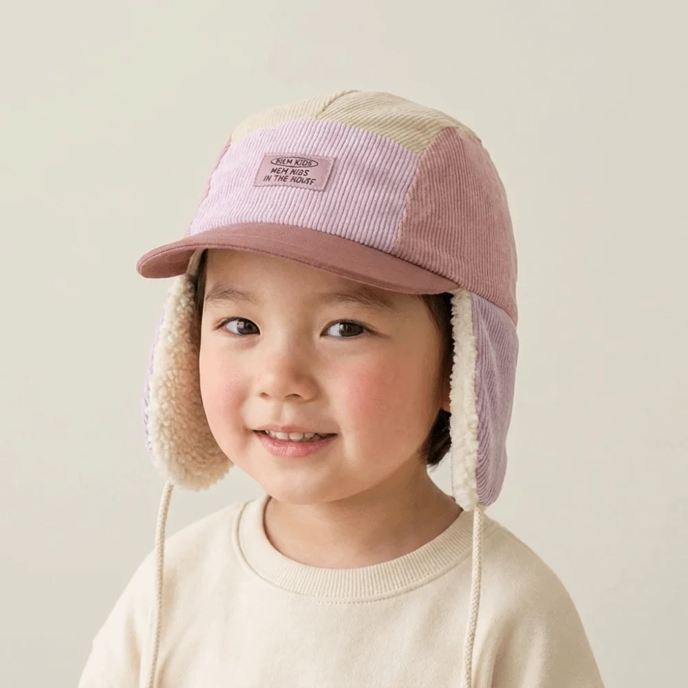 Baby Accessories Patchwork Trapper Hat Corduroy Lining Winter Cap Thermal Warm Warm Ski Hat Cold Weather