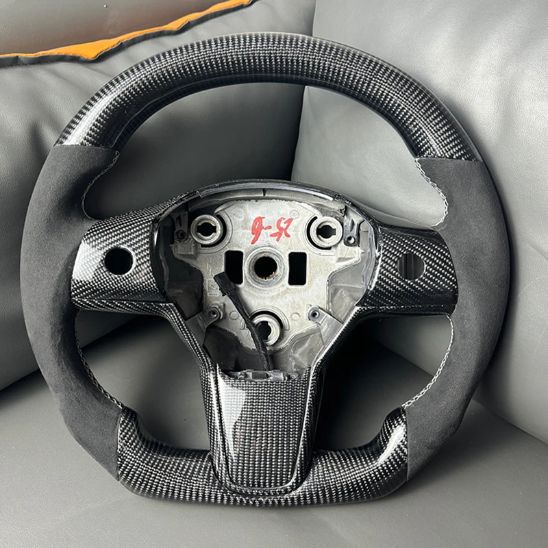 350mm Alcantara Sport Steering Wheel NAPPA Leather Real Carbon Steering Wheel With Heating for Tesla Model 3 Model Y