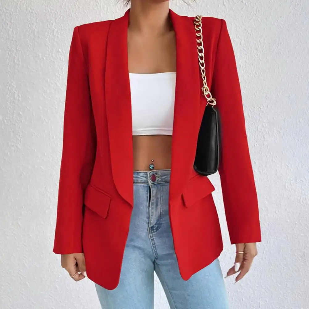 Women Suit Coat Lapel Long Sleeve Open Front Unbuttoned Placket Suit Jacket Solid Color Loose Fit Business Outwear