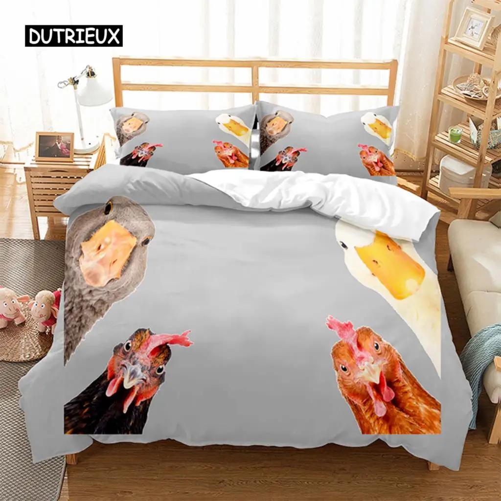 

Chicken Duvet Cover King Queen Size Lovely Hen Pattern Bedding Set Kids Teens Adults Farm Animals Soft Polyester Comforter Cover