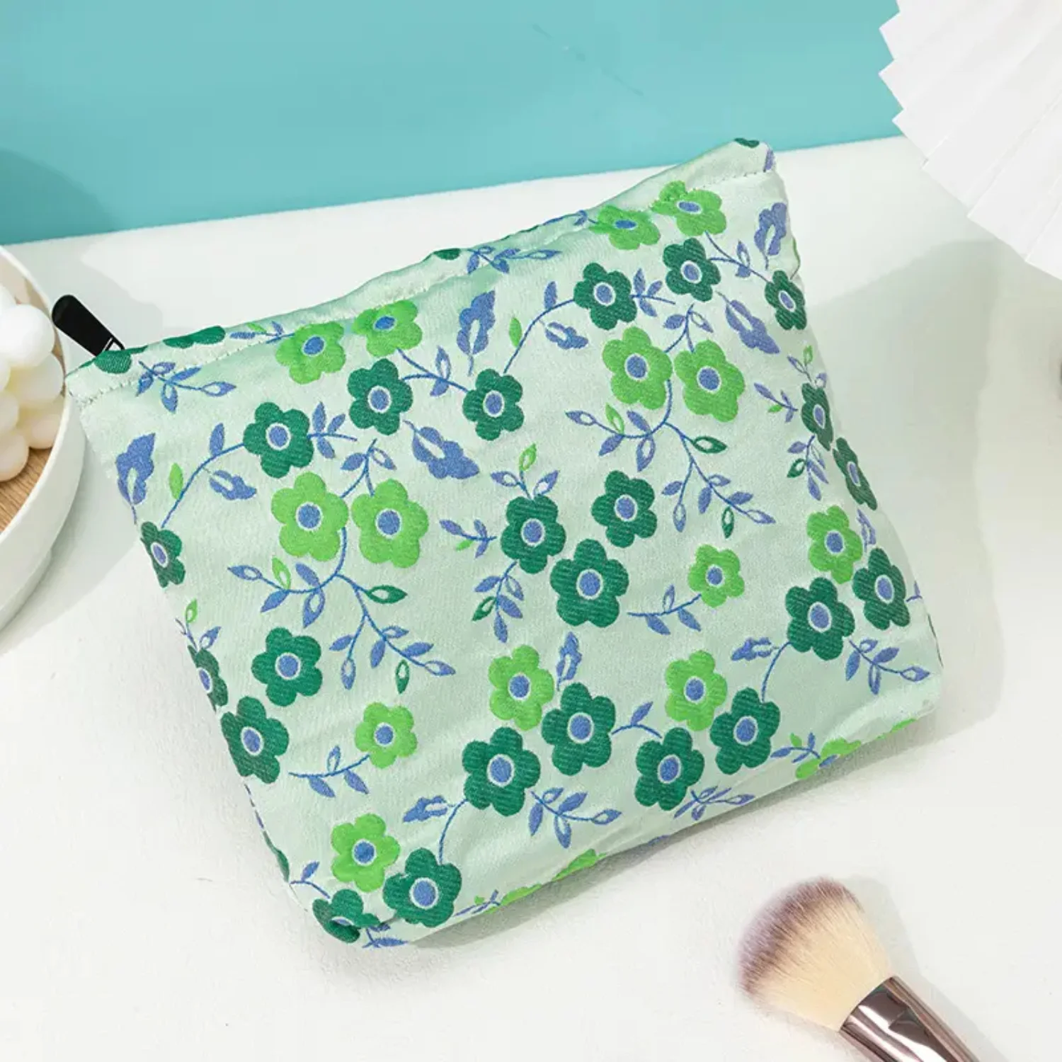 Borsa per il trucco Green Flower Ins Borsa per cosmetici Borsa da toilette - Organizzatore da viaggio elegante e funzionale per prodotti essenziali di bellezza