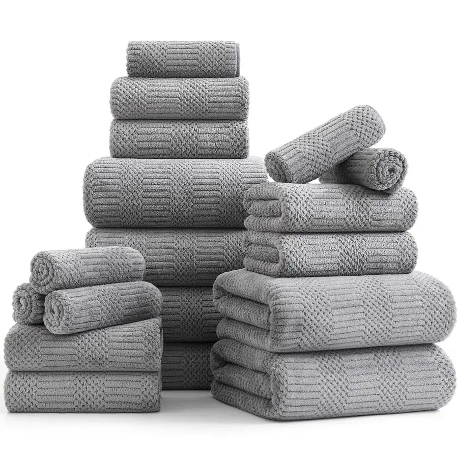 

Pcs Gray Woven Family Towels Set6 Bath Sheets,6 Hand Towels,6 Washcloths Soft Microfiber Towels Absorbent Shower Towel Quick Dry
