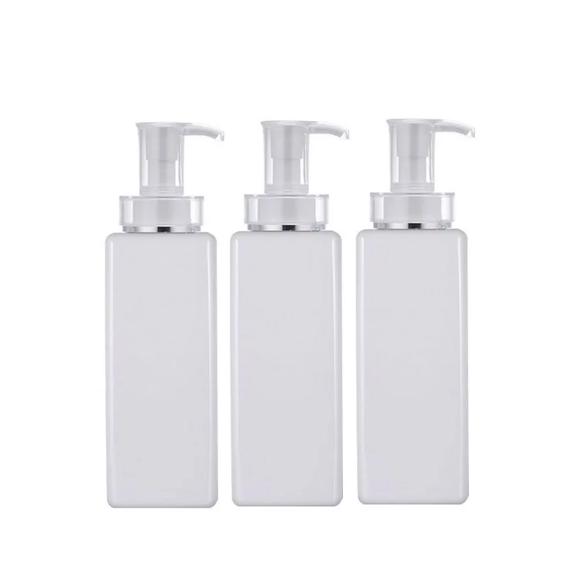 

10pcs Square Plastic Shampoo Lotion Pump Bottle Cosmetic Refillable Containers White Empty Body Scrub Bottles 200ml 300ml 500ml