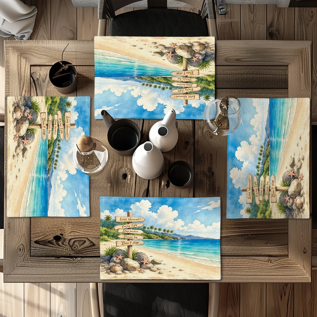 Coastal Lighthouse Pattern Polyester Placemat - Seascape Decorative Cup Mat, Stylish Table Ornament for Home Kitchen & Dining