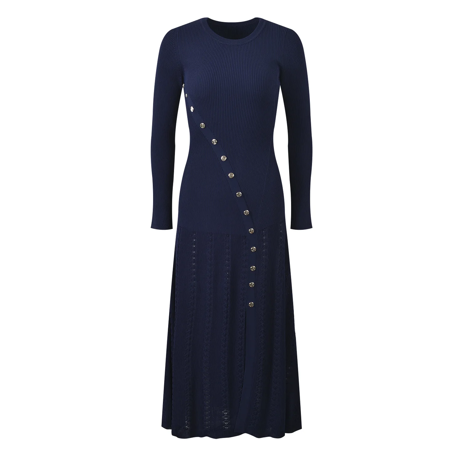 Hoogwaardige versie Herfst Winter Design Sense Long Sve rond Ne Dr met split-basisrok met split aan de zijkant voor jas