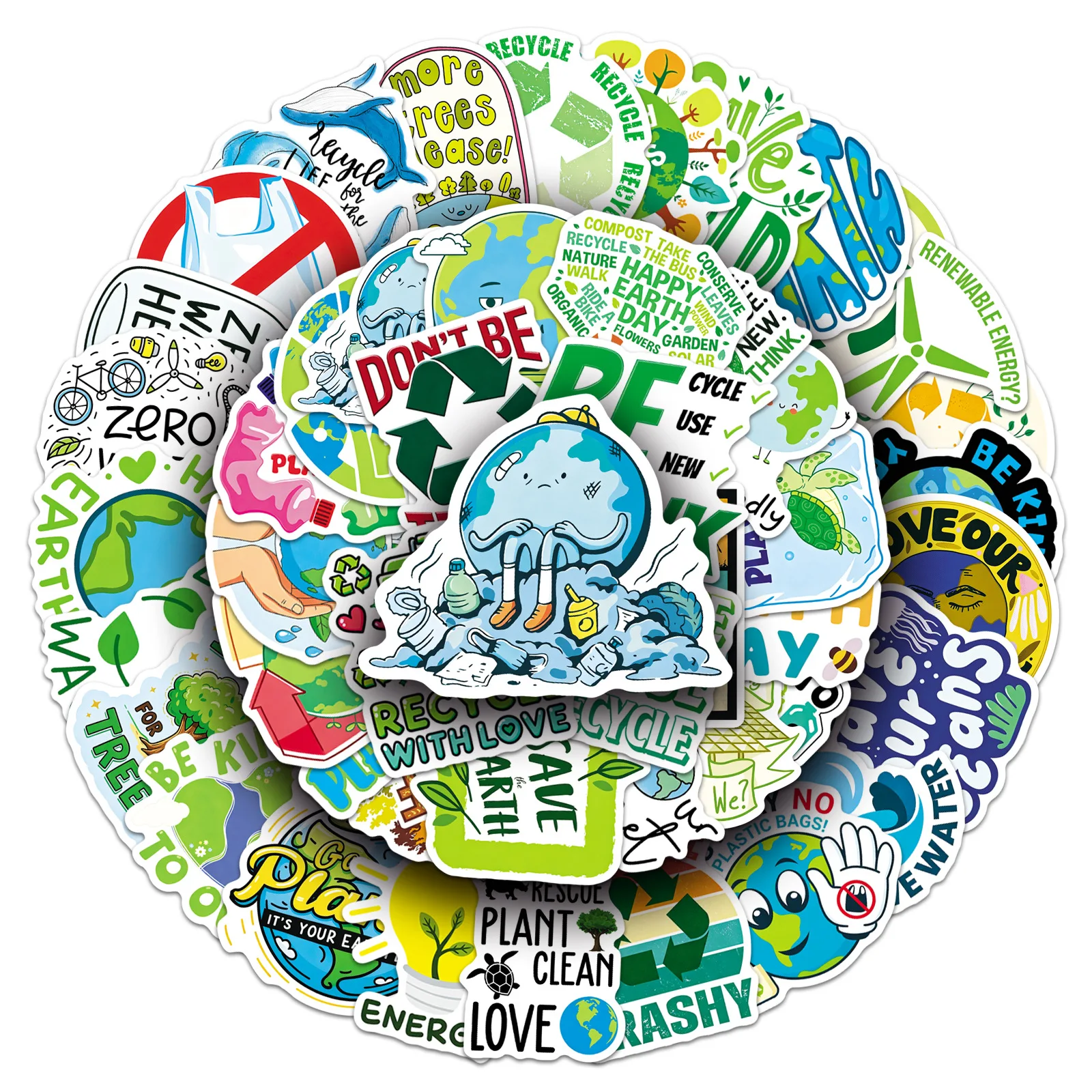50PCS Earth Protection Graffiti Stickers Green Nature Environmental DIY Toys for Bottle Scrapbook Travel Bag Aesthetic Decals