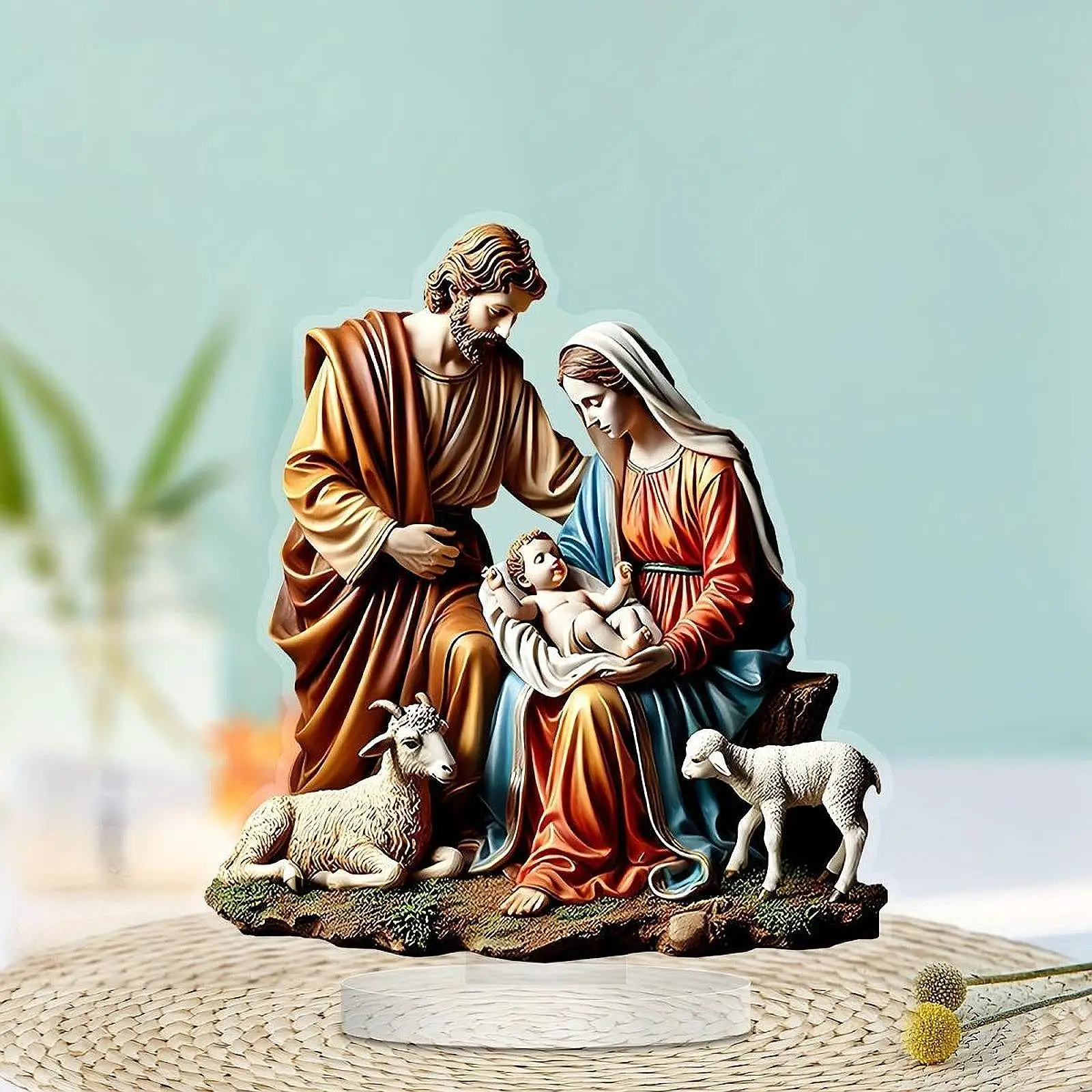 Virgin Mary and Baby Statue Crafts Decorative Gifts Souvenirs Acrylic Jesus Figurine for Home Living Room Bedroom Table Decor view 3