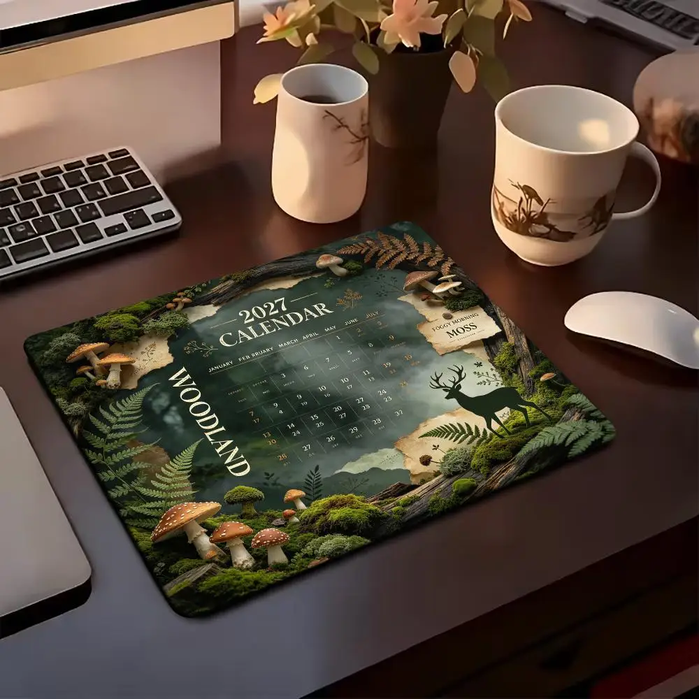 2027 Full Year Calendar Square Mouse Pad Extended Card Desk Mat Stitched Edge Non‑Slip Keyboard Mat For Home Office CP Game Mat