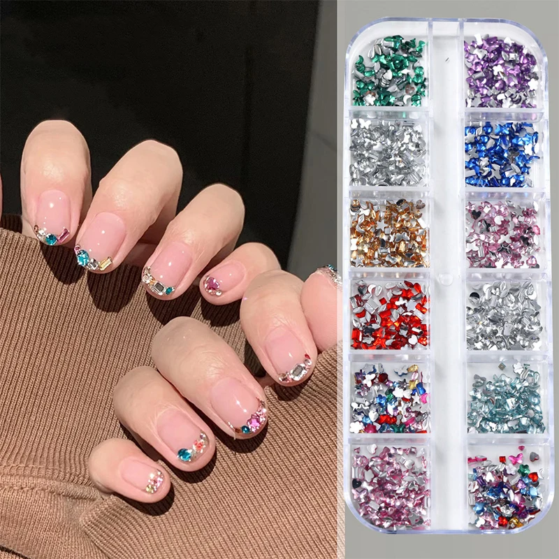 12Grids Mix 3D Nail Rhinestones 12 Grids Decorative For Nail Art Mini Colorful Decorative DIY Nail Art Accessories