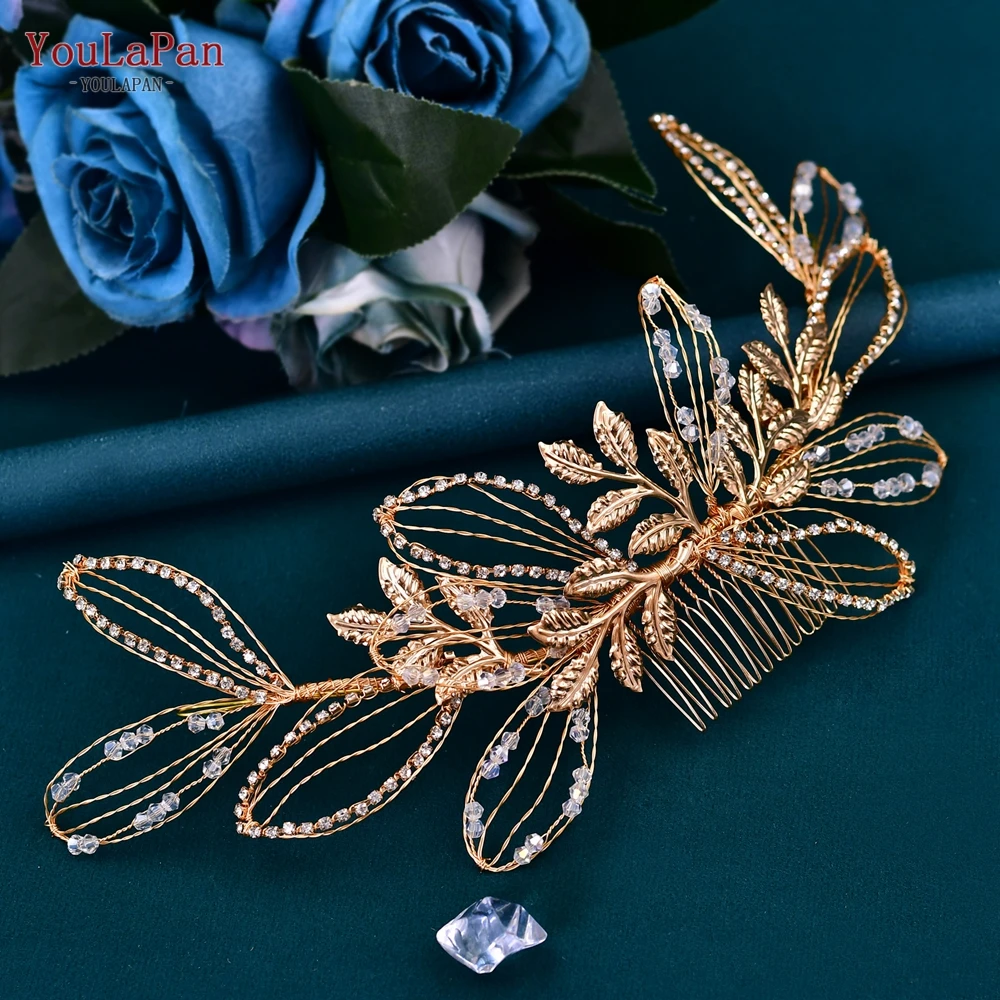 

TOPQUEEN Bridal Tiara Alloy Leaf Hair Comb Wedding Hair Accessories Crystal Headwear Bride Headpiece Side Comb for Woman HP316