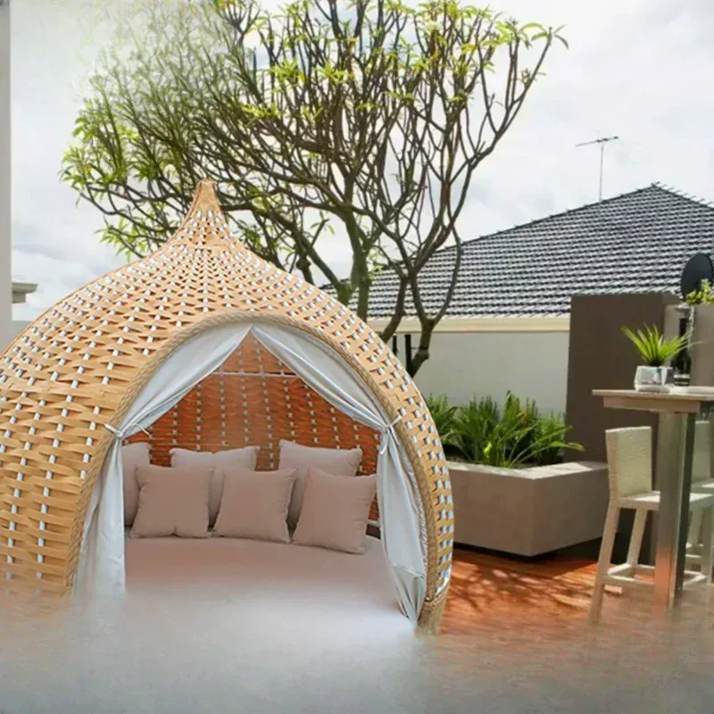 celebrity leisure rattan beach swimming pool round bed lounger bird cage bed courtyard garden bird\'s nest lounger