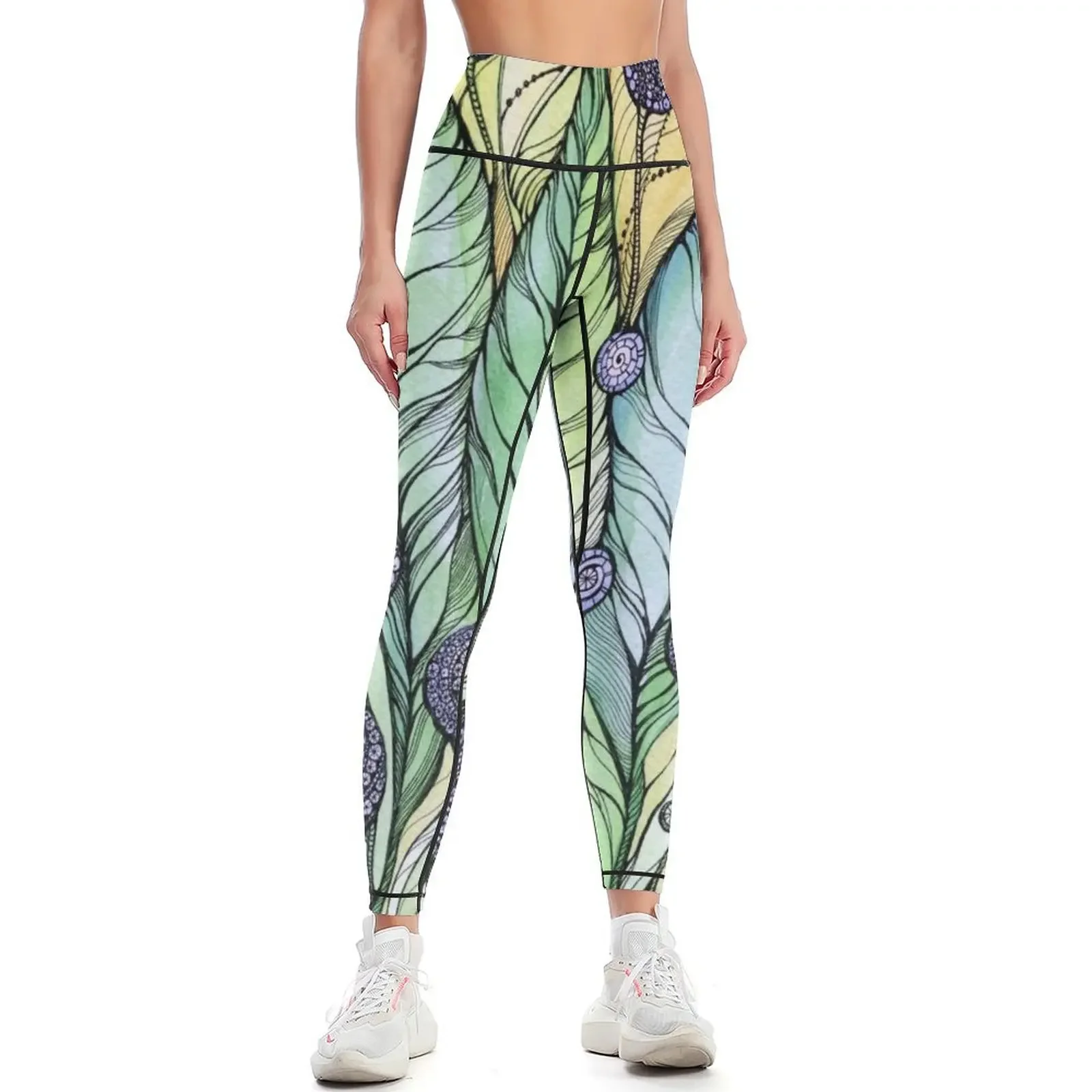 

Dandelions.Hand drawink and pen, Watercolor, on textured paper Leggings Golf wear gym's clothing Womens Leggings