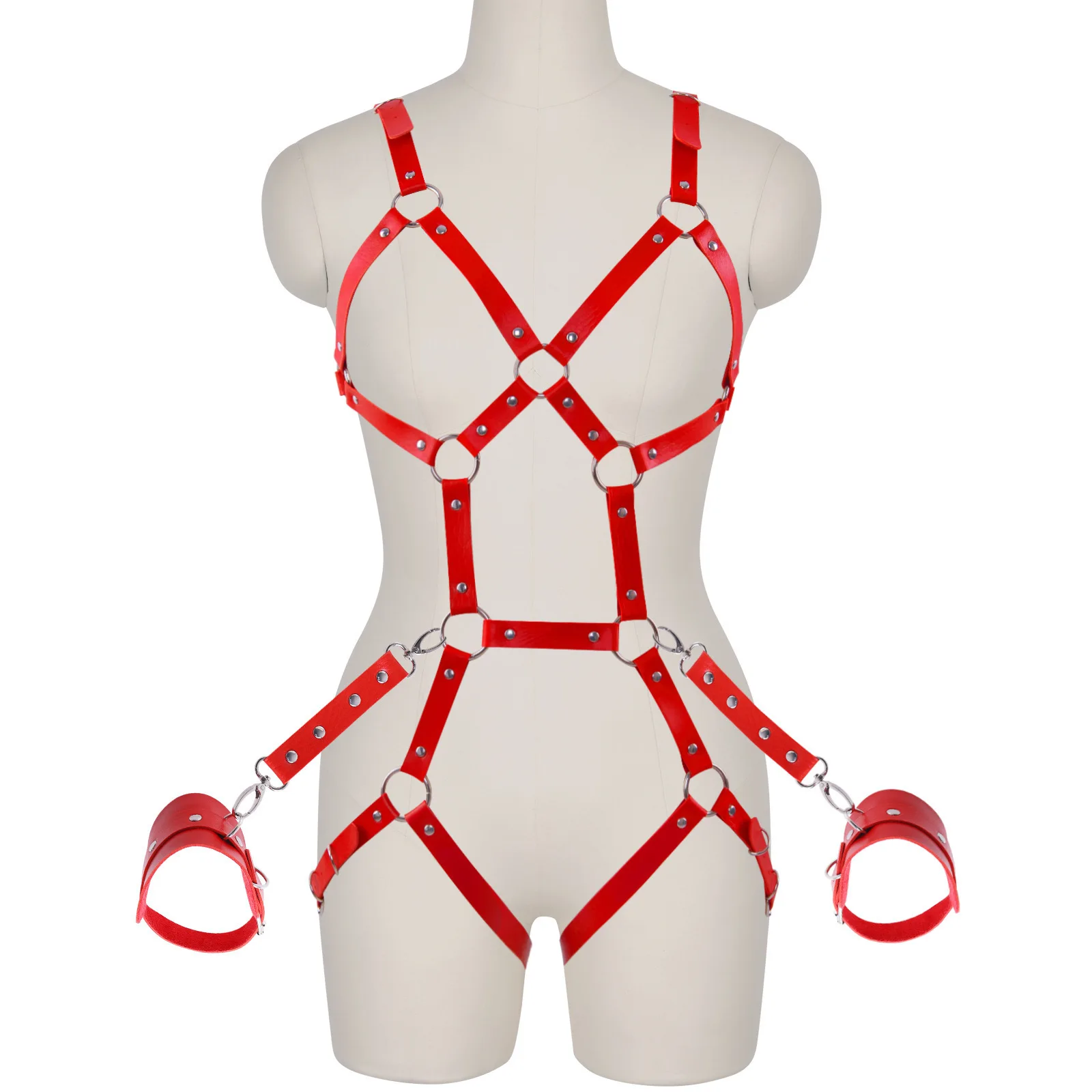 

Sexy Lingerie Leather Uniform Open-crotch Easy-to-remove Hollow-out Bra Sexy One-piece For Bed Flirting Solid Color Casual WN1E
