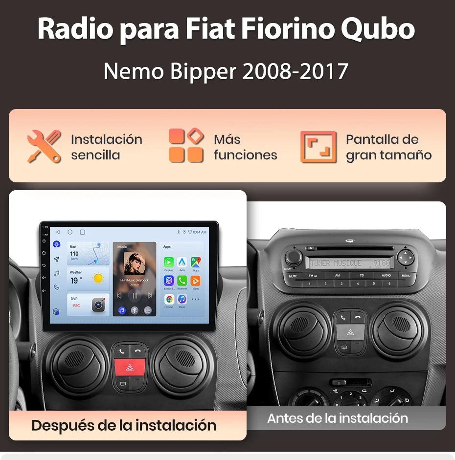 Junsun Radio Voz AI für Fiat Fiorino Qubo Nemo Bipper 2008-2017 Kabelloses CarPlay AndroidAuto Autoradio 2DIN mit Bluetooth DA – Detail 2