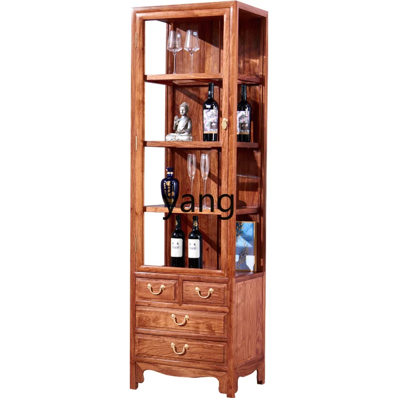 

Yjq Chinese wine cabinet thorn red sandalwood small apartment living room wall glass display solid wood side cabinet