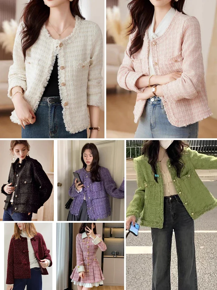 Tweed Fabric Textile By The Meter for Dress Suits Coats Skirts Diy Sewing Needlework Cloth Fluffy Soft Thick Black Pink Beige